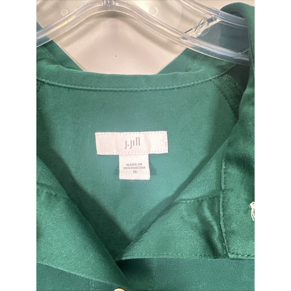 J.Jill Shirt Dress M Green Tencel Modal Button Front Collared 3/4 Sleeve Shift - Picture 4 of 7